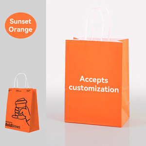 Sacs en papier kraft imprimés orange personnalisés RUIQI, sacs d'emballage <span class=keywords><strong>de</strong></span> marchandises pliables, recyclables, résistants, en gros, épaissis, BSCI - Product Image 1