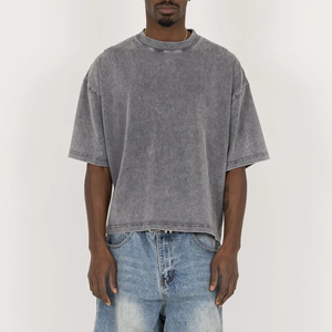 Camiseta Corta de Algodón de Alta Calidad para Hombre, Estilo Vintage con Lavado Ácido, Corte Holgado, Estilo Urbano - Product Image 4