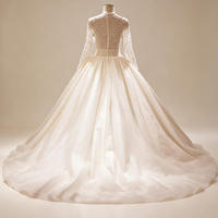 Robe de mariée de luxe moderne, style princesse, longue jusqu'au sol, col en V, manches longues, avec appliques en dentelle, traîne chapelle, en tulle scintillant