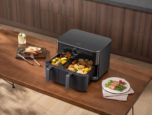 <span class=keywords><strong>Friteuse</strong></span> à <span class=keywords><strong>air</strong></span> carrée double panier 10L 2600W avec circulation d'<span class=keywords><strong>air</strong></span> <span class=keywords><strong>chaud</strong></span> 360°, compatible lave-vaisselle, fonctionnement intelligent à une touche pour cuisiner - Product Image 1