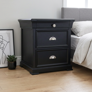 Classic 3-Drawer <b>Bedside</b> <b>Cabinet</b> – Strong Radiata & MDF Storage Furniture for Home & Apartment (Black/<b>White</b>) - Product Image 1