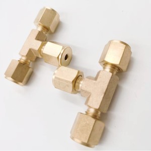 Brass <b>Tee</b> Fitting 3mm 1/8 Inch Bore Compression <b>Nut</b> Type For Laboratory Gas Path - Product Image 1