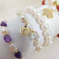 Ensemble de bracelets en perles d'eau douce et cristaux, perles de pierres précieuses, breloques, pendentifs dorés, bijoux de mode, cadeau