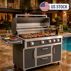 Barbecue à gaz autonome de luxe gris en acier inoxydable 304 de 12 mm avec grille de cuisson de 828 pouces carrées pour cuisine extérieure – Entrepôt américain - Product Image 1