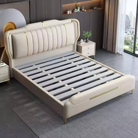 Meubles de chambre d'hôtel de luxe en gros, cadre de lit moderne en cuir de luxe, lit double haut et moelleux