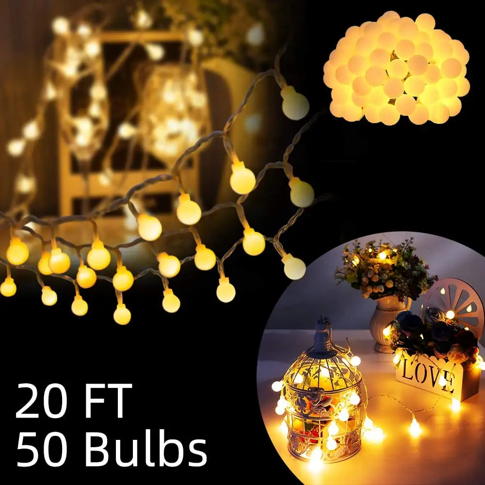 LED Globe Ball Outdoor Indoor String Lights Battery Operated Fairy Lights For Bedroom Dorm Patio Garden Christmas Party