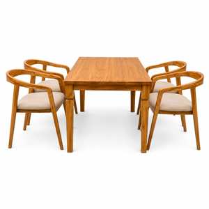 Nordic Teak Wood <b>Dining</b> Set with Curved <b>Armchairs</b> Contemporary Solid Timber Furniture for Home Cafe and Villa - Product Image 6