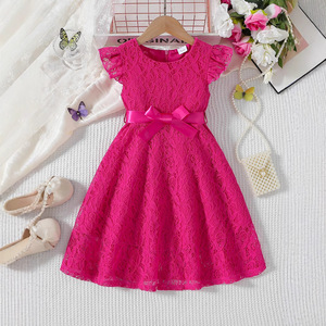 Saldi Estivi: <span class=keywords><strong>Abbigliamento</strong></span> per Bambini all'Ingrosso - Vestito <span class=keywords><strong>Elegante</strong></span> da <span class=keywords><strong>Bambina</strong></span> a Tinta Unita con Pizzo e Taglio ad A, Morbido al Tatto, Ideale per il Piano - Product Image 4