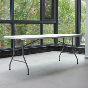 Ensemble de tables et de bancs en plastique pliable pour l'extérieur, cadre en métal résistant aux intempéries, léger et empilable pour les repas dans les centres commerciaux. - Product Image 5