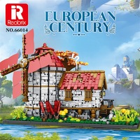 Reobrix 66014 Modèle de ville avec moulins à vent du XIXe siècle, Série Street View Modulaire, Kits de briques en plastique DIY, Ensembles de blocs de construction