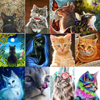Kit de Peinture Diamant DIY Série Multi-Chats, Chaton et Papillon, Mosaïque 3D de Perles et Strass, Décoration Murale, Vente en Gros