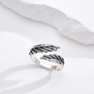 แหวนปีกขนนกเงินแท้ S925 ใหม่ แหวนเงินไทยวินเทจดีไซน์เปิด ให้ความรู้สึกหรูหรา - Product Image 6