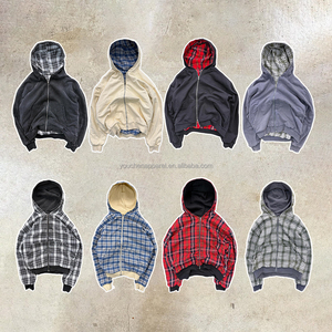 Felpa con Zip Personalizzata da Uomo, Pesante, Lavata, Reversibile, a Quadri, Stile Boxy, <span class=keywords><strong>Abbigliamento</strong></span> <span class=keywords><strong>Streetwear</strong></span>, Produttore - Product Image 3