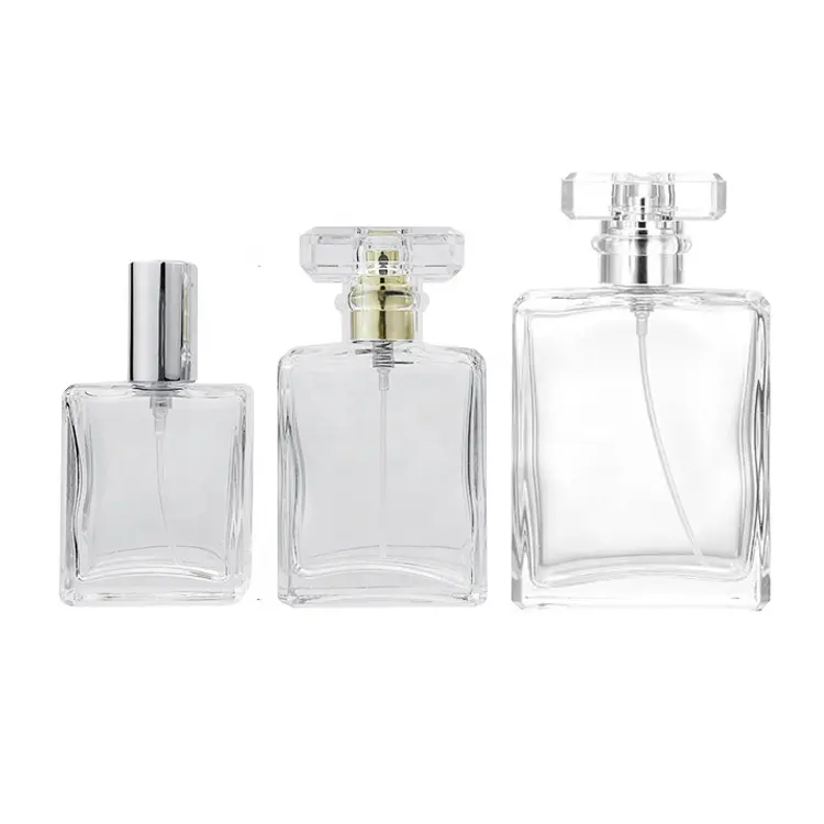 Luxury empty perfume bottles 30ml refillable perfume bottles 50ml 100ml crimp neck square Glass Perfume oil Bottles for Men