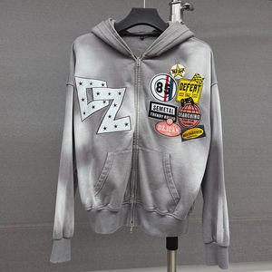 <b>Bulk</b> Streetwear Double Zip Hoodies Manufacturer Heavyweight Embroidery Zip up Hoodie Designer Custom Acid Wash Oversized Hoodie - Product Image 1