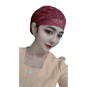 Custom Adults Ladies Plush Lace Square Stretch Beach Turban Cap Arab <b>Hat</b> Skin Friendly Inner Hijab - Product Image 1