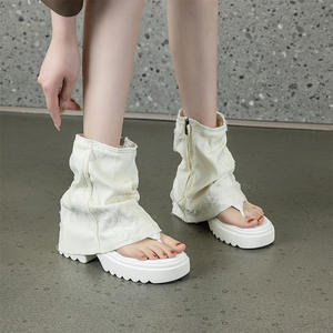 Botas de moda de tacón apilable con diseño europeo de nicho, sandalias de mezclilla con puntera y calcetín, novedad de verano 2026 para mujer - Product Image 3