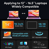 Monitor Portátil para Laptop de 14'' con Panel IPS Retroiluminado por LED, con un Cable Tipo-C, Pantallas Triples para Windows y Mac