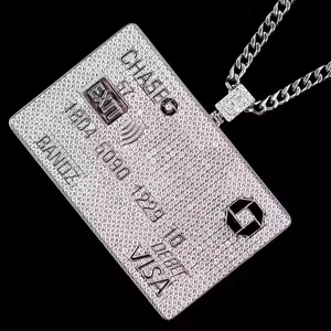 Unisex <b>Custom</b> Iced Card Pendant 925 Sterling Silver Cut Moissanite Hip Hop Bold Luxury <b>Necklace</b> Fashion Jewelry - Product Image 6