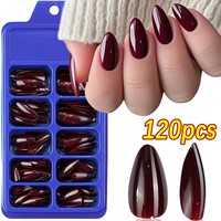 120 faux ongles amande pré-dessinés, prêts à poser, couleur unie, en boîte, pour usage professionnel en salon
