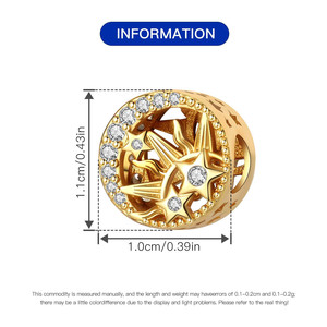 Un colgante de sol y luna en latón blanco calado con detalles dorados, que se puede usar como abalorio espaciador, un amuleto de la suerte DIY para mujeres. - Product Image 3