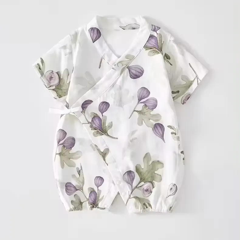 Kimono pour bébé grenouillère d'été à manches courtes 100% coton pyjama pour bébé nouveau-né body pyjama