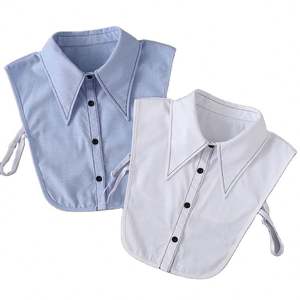 Personalizada línea negra blanco azul bordado media camisa desmontable cuello falso mujeres sin mangas Dickey cuello para abrigo - Product Image 1