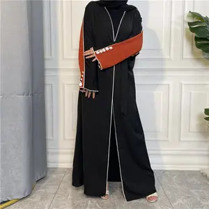 5款冬季针织黑色前襟开放式abaya带穆斯林女性和服开衫连衣裙