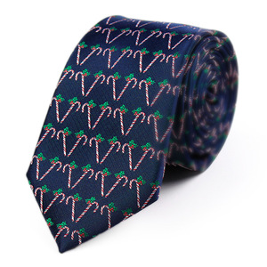 Cravate <span class=keywords><strong>de</strong></span> Noël en polyester jacquard 7,5 cm, motifs festifs canne à sucre, sapins <span class=keywords><strong>de</strong></span> Noël, flocons <span class=keywords><strong>de</strong></span> neige, rayures et carreaux, créative pour fêtes et occasions formelles - Product Image 3