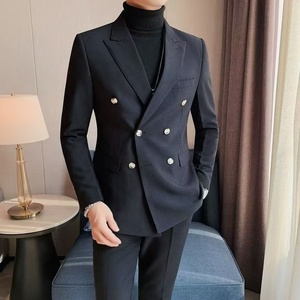 Veste de costume décontractée à double boutonnage pour hommes-printemps-automne Costume unique d'affaires britannique haut de gamme dans la <span class=keywords><strong>tendance</strong></span>, ensemble de costume pour hommes à coupe ajustée - Product Image 6