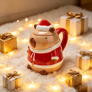 Lampe de table décorative de Noël en céramique en forme d'<span class=keywords><strong>ours</strong></span> avec lumière LED, motif chapeau de Père Noël et écharpe, découpe étoile, pour fêtes à domicile - Product Image 4