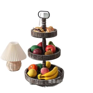 Cross-border wooden base stand tray household three-tier fruit <b>plate</b> nut food simple storage <b>rack</b> - Product Image 4