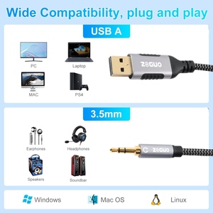 USB2.0 3.5mm nam-nam Adapter chuyển đổi Hifi Stereo âm thanh Microphone PVC lá cho iphone máy tính xách tay máy tính bảng xe tai nghe loa - Product Image 4