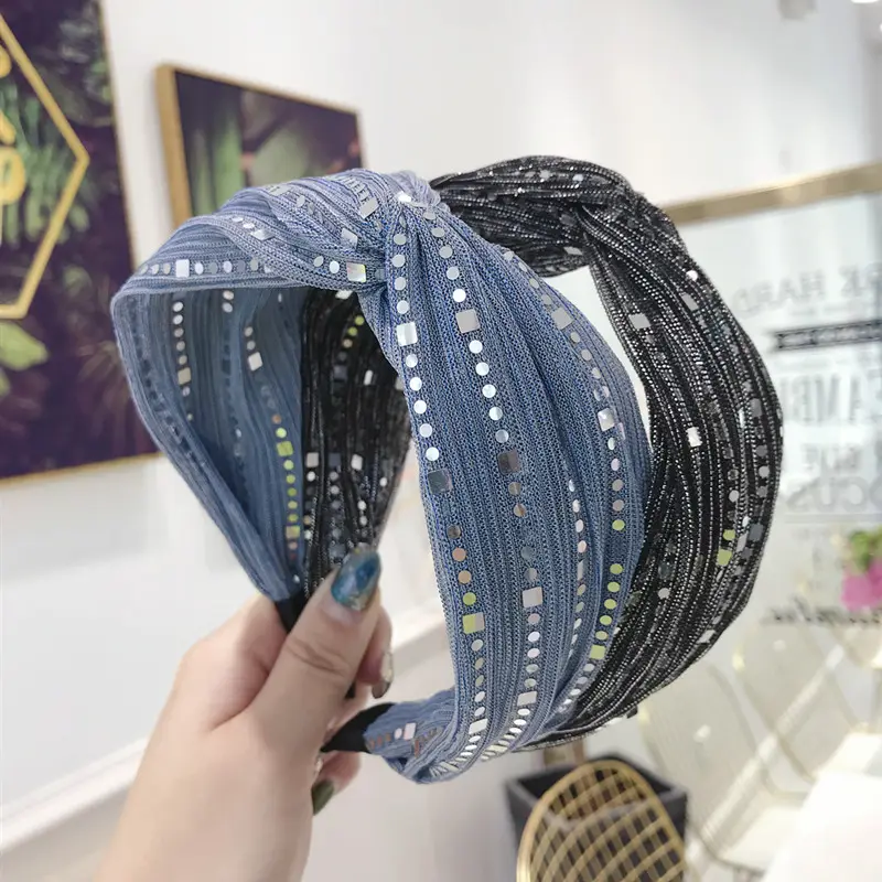 Japanese And Korean Style Women Shiny Flip Sequin Fashion Hair Accessories Wide Edge Advanced Comfortable Hair Band