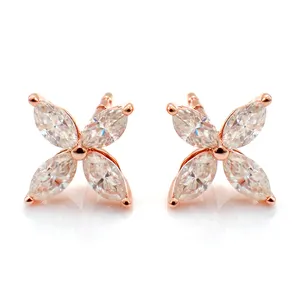 Marquise Flower Shape Moissanite Diamond Studs Earrings in 18K Rose Gold Real Gold Women Gift Earrings Studs