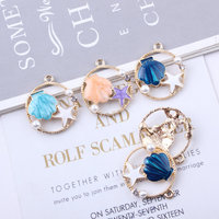 Pendentifs Breloques Rondes en Alliage de Zinc Émaillé Océanique 24x28mm, Forme Étoile de Mer et Coquillage, Accessoires Perles pour la Fabrication de Bijoux DIY