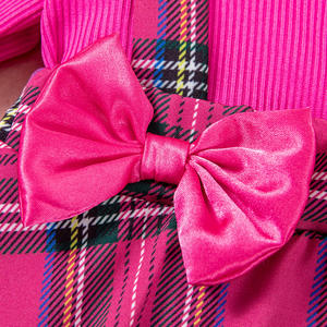 Versión coreana, conjunto de <span class=keywords><strong>ropa</strong></span> de estilo primavera otoño para bebé femenino, bonito lazo a cuadros, costura, pedo, vestido, <span class=keywords><strong>Kit</strong></span> de pelo hecho de punto - Product Image 4