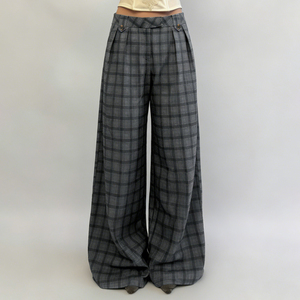 Pantalones de vestir de pierna ancha y corte holgado informales para mujer – Pantalones cómodos en color a cuadros o liso - Product Image 1