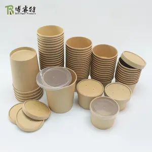 Custom Disposable Food Grade Lunch Kraft Soup Cup Round Kraft Paper Food Containers With Pe Coating