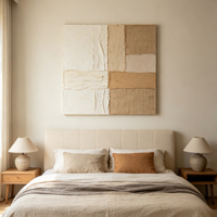 Toile murale abstraite et 3D en toile de jute et tissu, œuvre d'art texturée beige Wabi Sabi pour la décoration d'hôtels et de maisons