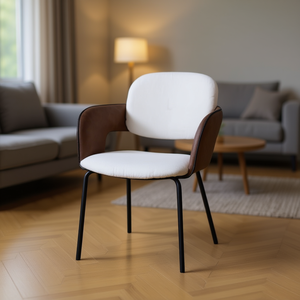Sedia Moderna Homeera per Soggiorno, Bianca e Marrone, in Velluto Teddy, Imbottita in Schiuma, Design Ergonomico con Schienale Solido per Arredamento Casa - Product Image 2