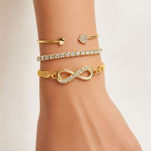 3 Pcs/Set Vintage Geometric Gold Plated Zircon <b>Infinity</b> Pattern 8 Number Adjustable <b>Bracelet</b> Set for Women Jewelry - Product Image 1