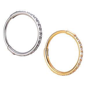 ASTM-anillos de titanio F136 GZN, clips de pasador con bisagras, pendientes de círculo de Nariz de segmento de aro con CZ, joyería para Piercing en los lados - Product Image 2