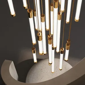 Luce moderna moderna del candeliere principale progetto su ordinazione della scala decorativa del tubo di vetro dell'acciaio inossidabile