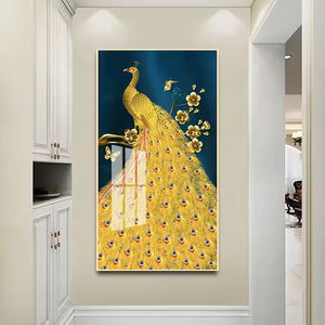 Art mural en cristal personnalisé <span class=keywords><strong>peinture</strong></span> plume de paon <span class=keywords><strong>d</strong></span>écor à la maison impression numérique huile <span class=keywords><strong>sur</strong></span> toile oiseau Animal Art mural - Product Image 5