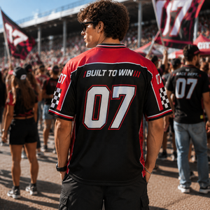 Camiseta Personalizada de Carreras con Bandera a Cuadros, Estilo Deportivo, Manga Corta, Número de Equipo, Sublimación, para Eventos - Product Image 2