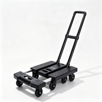 Carretilla de Mano Telescópica Plegable de 6 Ruedas, Plataforma de Plástico Portátil, Carro de Equipaje Retráctil para Logística de Almacén y Mudanzas