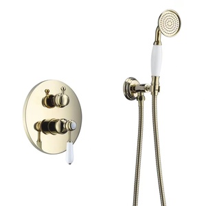 ฝักบัวอาบน้ำแบบติดผนัง รุ่น Buterfleoge Antique Brass Gold ขนาด 8 นิ้ว พร้อมชุดฝักบัวแบบฝังในผนัง ให้ละอองน้ำนุ่มนวล วัสดุเซรามิก สำหรับโรงแรม รุ่น BA-229 8 นิ้ว - Product Image 2