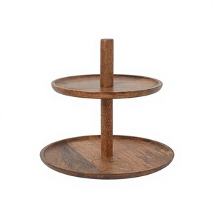 Support à gâteau rond moderne en bois fait main à 2 niveaux, présentoir à dessert circulaire pour mariage, anniversaire, maison, hôtel - Product Image 1