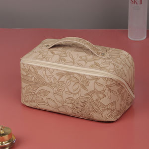 Sac à cosmétiques à cavité rétro personnalisé en gros de stock d'usine sac de maquillage multifonction en cuir PU de grande capacité sac de lavage - Product Image 5
